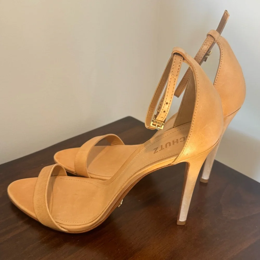 Schutz Cadey-Lee Tan Leather Ankle-Strap Sandals - Picture 9 of 13
